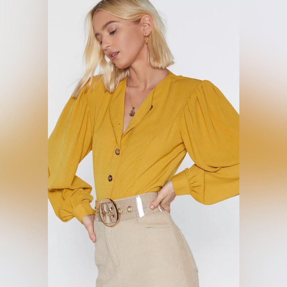 Let's Get Button-Down To Business Blouse - Mustard NWT